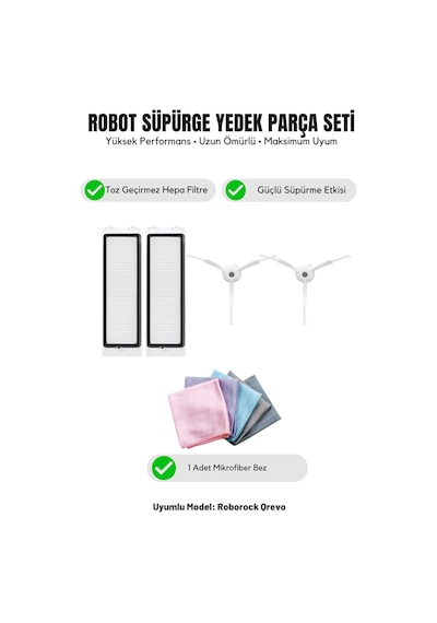 Roborock Qrevo İle Uyumlu 2 Beyaz Yan Fırça 2 Filtre 1 Temizlik Bezi 9.0