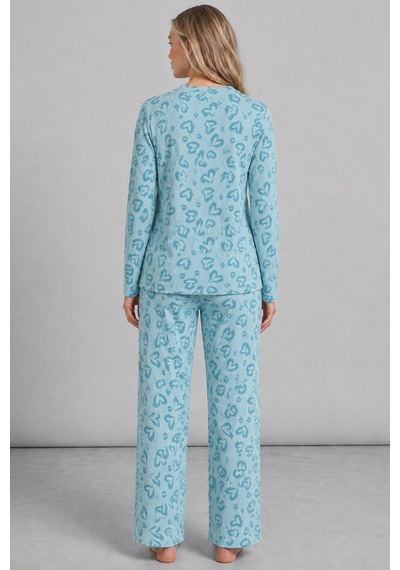 Kadın Uzun Kol Rahat Mavi Pijama Takımı 4761