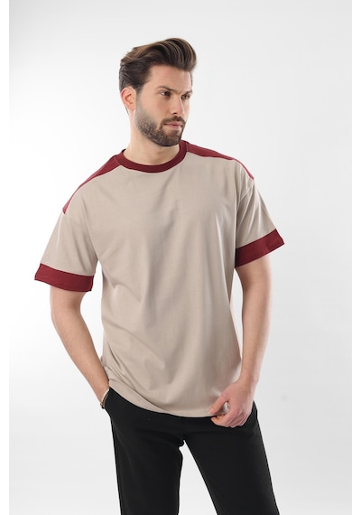 Madmext Bej Omzu Şerit Detaylı Erkek T-shirt E7125 Bej
