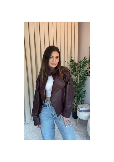 Meecy Zra Model Dik Yaka Yeni Sezon Deri Ceket Bordo Bordo
