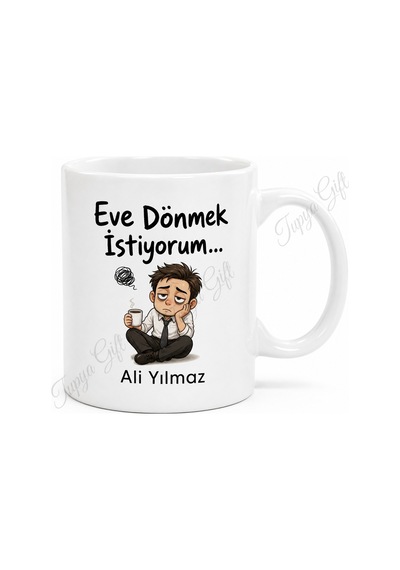 Eve Dönmek İstiyorum Yazılı Komik Ofis Kupası Baskılı Hediye Bardak Beyaz / Çok Renkli