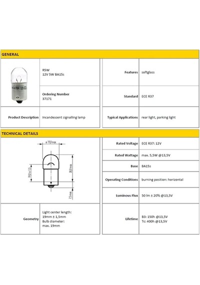 Ampül 12v R5w 67 5w Ba15s 1