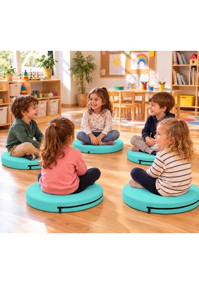 Kreş Minderi Anaokulu Aktivite Minderi, Bahçe, Dekor, Sandalye Minderi 40x40x 5 Cm Yuvarlak Minder 5adet Su Yeşili