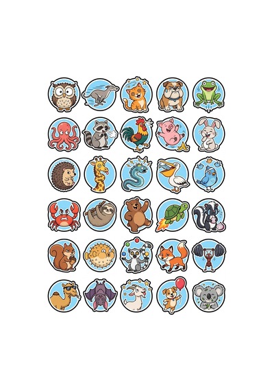 30 Adet Komik Karikatür Hayvan Sticker Seti - Laptop Defter Telefon İçin Özel Tasarım Çok Renkli