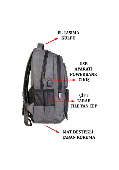 Case Club 13,3-14 İnç Gri Laptop Sırt Çantası Su Geçirmez Kumaş Darbe Emici Koruma
