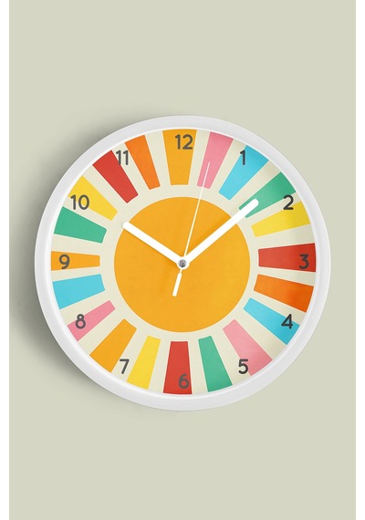 Retro Gün Doğumu Gökkuşağı Modern Duvar Saati - 42cm - Önü Camlı Beyaz Kasa - Sessiz Mekanizma Beyaz