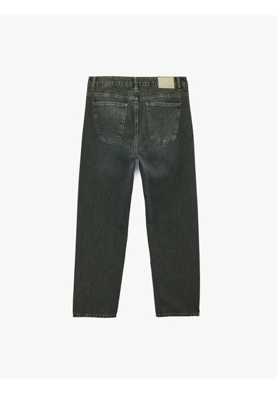 Koton Pamuklu Düz Paça Vintage Straight Fit Jean Pantolon Petrol 7wam40167nd