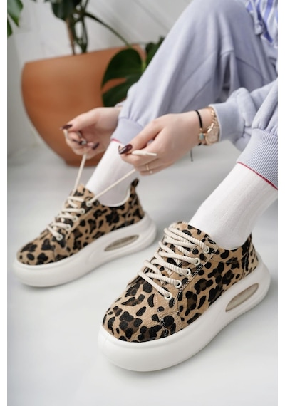 Nesilshoes Nesil Shoes Dvm 5750 Leopar Havalı Taban Kadın Sneakers
