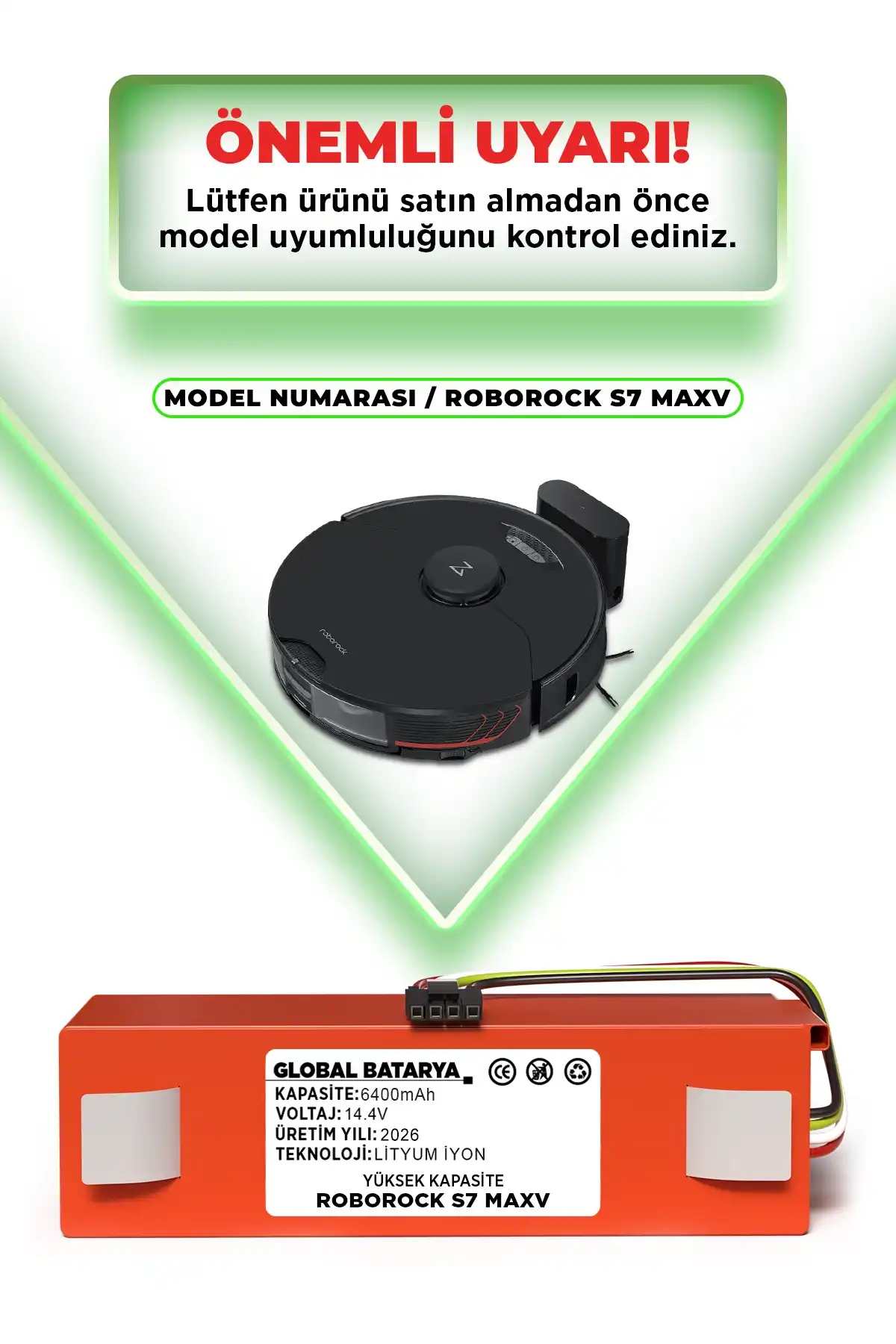 Roborock S7 Maxv Uyumlu Akıllı Robot Süpürge Bataryası 14.4v 6400mah Li-ion Pil Yüksek Kapasite
