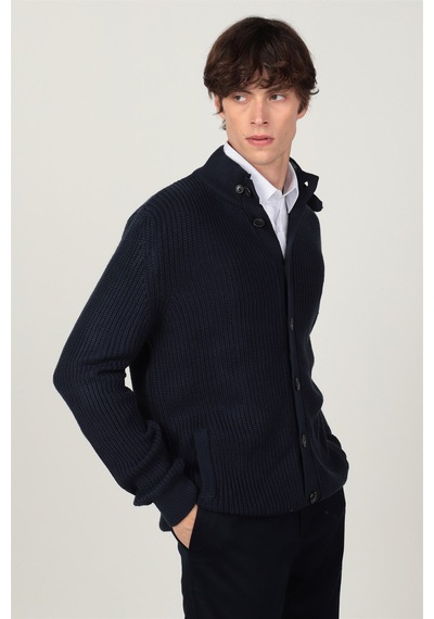 Tudors Slim Fit Dar Kesim Çizgili Yandan Cepli Hırka-25771 Lacivert Tudors Slim Fit Dar Kesim Çizgili Yandan Cepli Hırka-25771 Lacivert