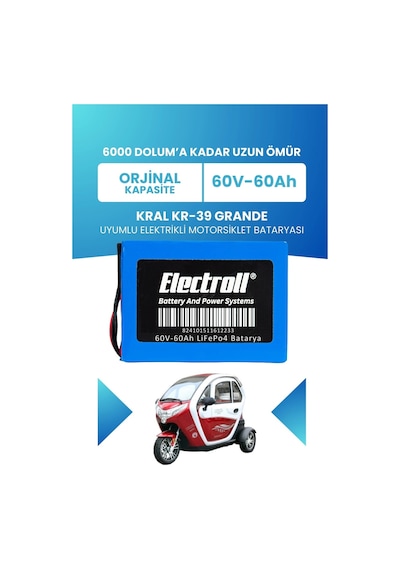 Kral Kr-39 Grande Uyumlu Batarya Standart Kapasite Lifepo4 60v 60ah Elektrikli Motorsiklet Bataryası