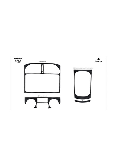 Toyota Rav 4 Torpido Kaplama 2003-2004 4 Parça Siyah Karbon