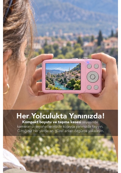 Mimtec Blm-105 Mini Dijital Fotoğraf Makinası - 2.8" Hd Ekran 12 Farklı Dil Seçenekli Dijital Video Kamera Pembe