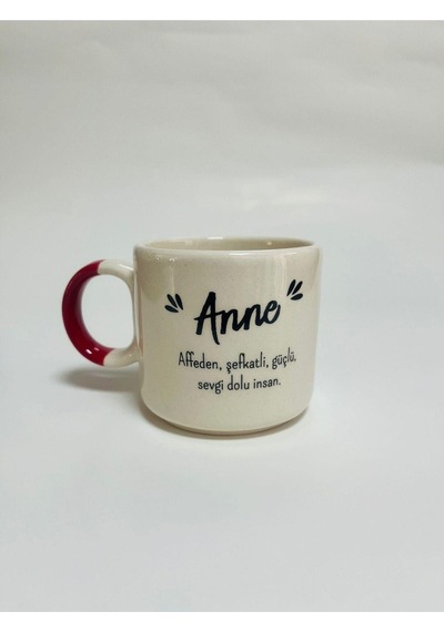 Mor Mürekkep anne Baskılı Kırmızı Kulplu Kupa