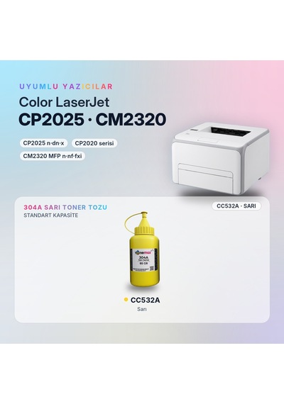 Hp 304a Cc532a Toner Tozu Sarı 85gr / Color Laserjet Cp2025 / Cm2320