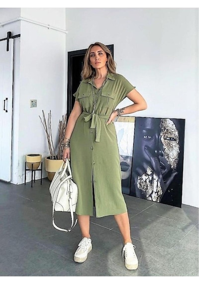 Pasaklı Giyim Kadın Geniş Kesim Cepli Kısa Kollu Düğmeli Günlük Uzun Yazlık Safari Gömlek Elbise Haki K4045407 Pasaklı Giyim Kadın Geniş Kesim Cepli Kısa Kollu Düğmeli Günlük Uzun Yazlık Safari Gömlek Elbise Haki K4045407