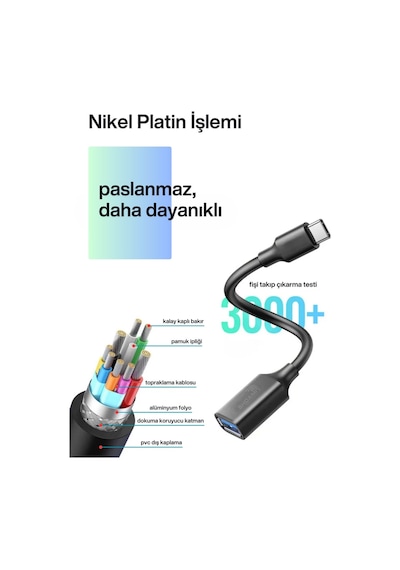 Otg Veri Kablosu Tip C Usb 3.0 Adaptörü A Hızlı Veri Aktarma Cep Telefon Tablet Pc Araba İçin Kablo