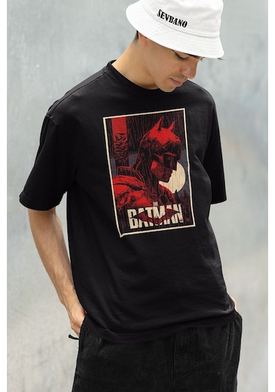 Dc Kahraman The Batman Baskılı Unisex Oversize Tişört Siyah