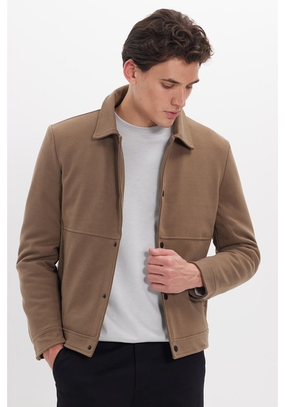 Tudors Erkek Slim Fit Dar Kesim Çift Cepli Çıtçıt Kapamalı Kahverengi Mont-46274
