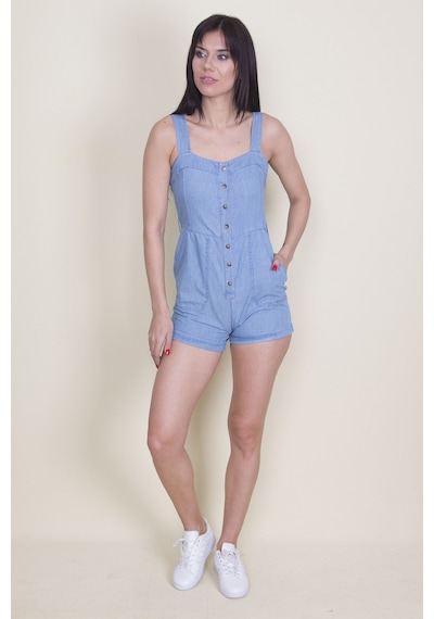 Şans Tekstil Kadın Mavi Denim Kumaş Düğme Ve Cep Detaylı Askılı Tulum-mavi Mavi