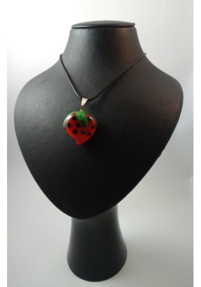 Balıkhediyelikfoto Handmade El Yapimi Murano Cam Kolye-Çilek Modeli Altın