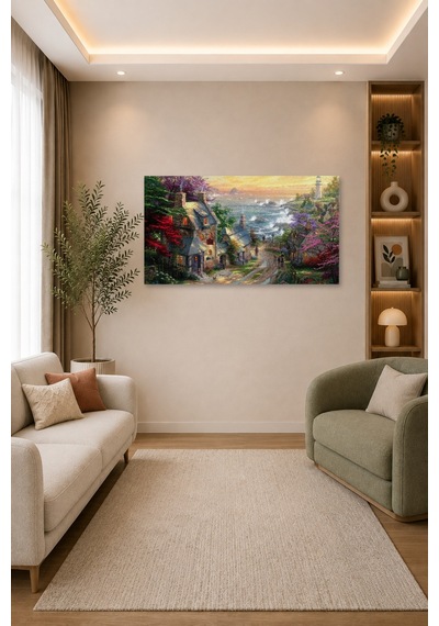 Tam Renk Thomas Kinkade Yağlı Boya Dekoratif Kanvas Duvar Tablosu Çok Renkli