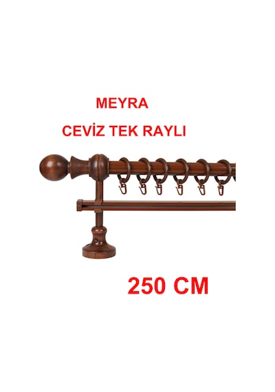 Meyra Demonte Başlıklı Ahşap Rustik Perde Askısı - Tek Raylı -ceviz 250 Cm Ceviz