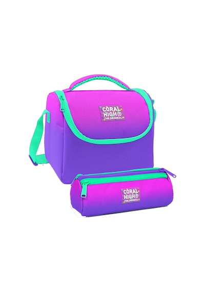 Coral High Pembe Mor Renk Geçişli Desenli Kız Çocuk Isı Yalıtımlı Beslenme Çantası Ve Kalemlik Seti