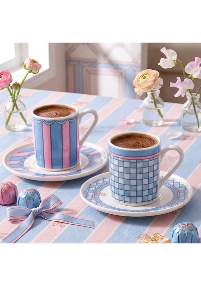 Aryıldız Lura 4 Parça 2 Kişilik Kahve Fincan Takımı Mavi 90 Ml Çok Renkli