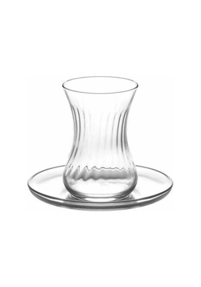 12 Parça Çay Bardağı Çay Tabağı Seti Şeffaf