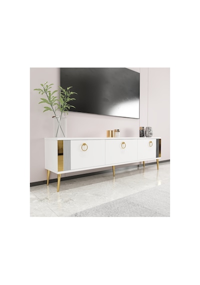 Terra 150 Cm Tv Ünitesi Tv Sehpası Beyaz-altın Beyaz