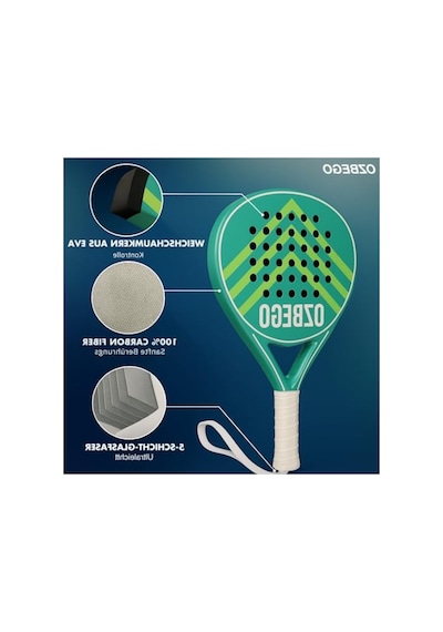 Padel Raket Seti, Tam Karbon, Çanta Ve Aksesuarlarla Birlikte Açık Mavi