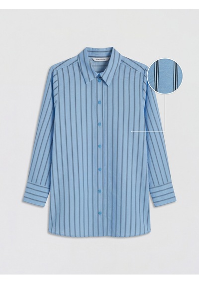 Lcw Everyday Mavi Çizgili Oversize Kadın Gömlek Tunik