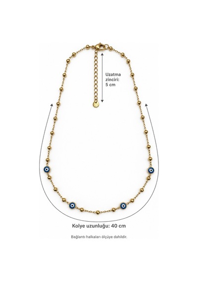 Nazar Boncuklu Dorika Zincir Minimal Kadın Gold Renk Kolye 40+5 Cm 316l Paslanmaz Çelik Renkli