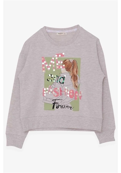 Kız Çocuk Breeze Sweatshirt Pullu Kız Baskılı Bej Melanj (8-14 Yaş)