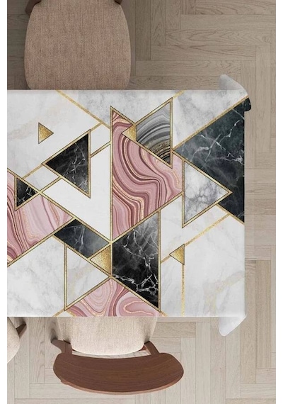 Pembe Geometrik Desen Dokuma Leke Tutmaz Masa Örtüsü Mso092n11