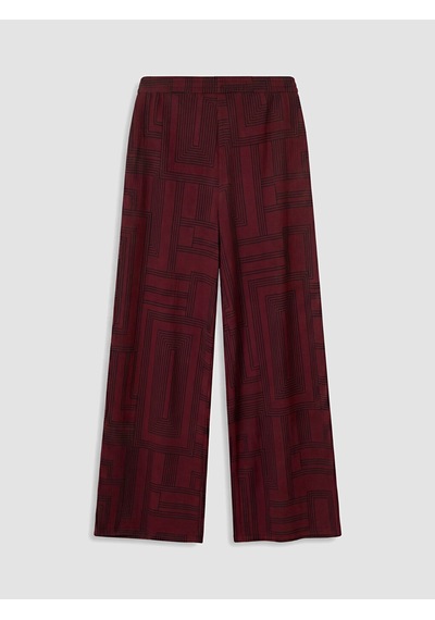 Lcw Everyday Bordo Beli Lastikli Geometrik Desenli Kadın Pantolon
