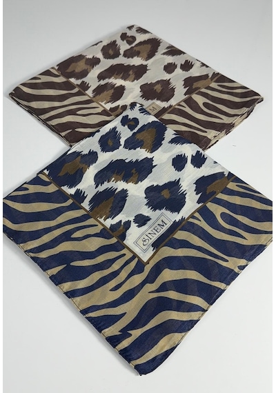 Sinem İndia Leopar Desen 2'li Sorti Eşarp -6294 Kahve-lacivert