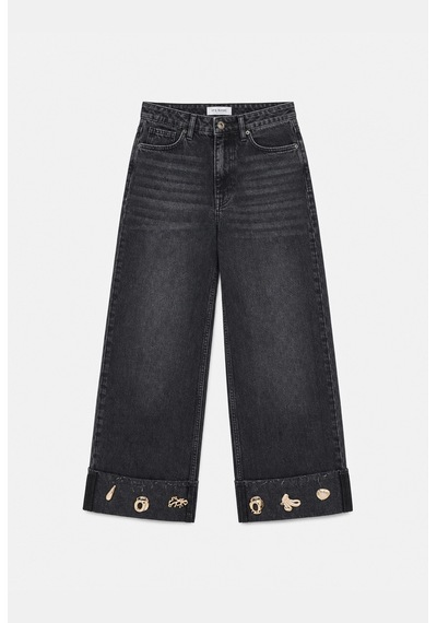 Kadın Koyu Füme 2w6-1 Relaxed Fit Aksesuar Detaylı Özel Tasarım Denim Jean