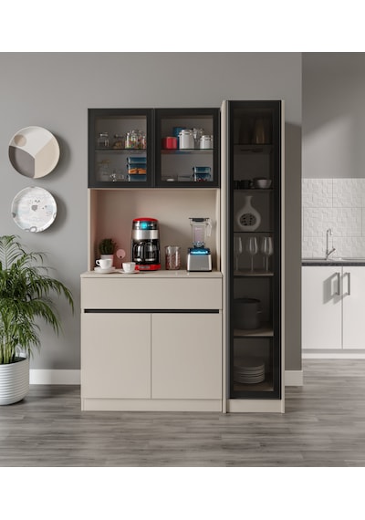 Lora Kum Beji Midi Sağ Vitrinli Komple Mdf Led Aydınlatmalı Kahve Köşesi Lora Kum Beji Midi Sağ Vitrinli Komple Mdf Led Aydınlatmalı Kahve Köşesi