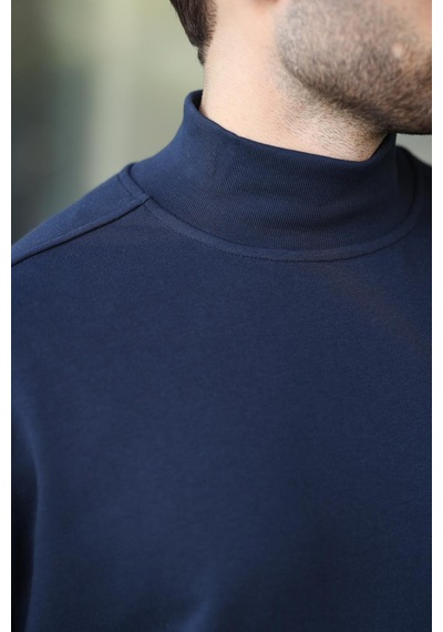 Madmext Lacivert Yarım Balıkçı Yaka Erkek Basic Sweatshirt E7158 Lacivert