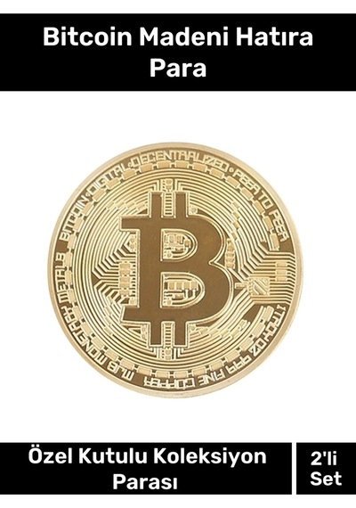 Özel Kutulu Hatıra Koleksiyon Bitcoin Madeni Para Altın Rengi 2'li Set