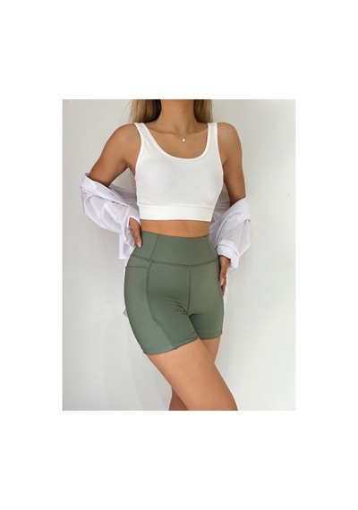 Winmoda34 Boxer Tayt Bisikletci Tayt Şort Tayt Tenis Taytı Yandan Cepli Kısa Tayt Yeşil