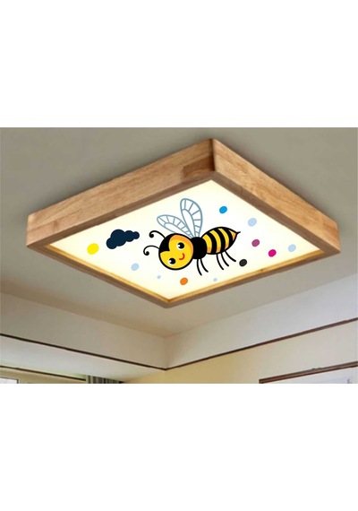 Ahşap Çerçeve Tavan Led Aydınlatma Avize 60X60Cm Kids Arı Beyaz