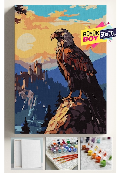 Sayılarla Boyama Seti Numaralı Tuval Fırça Boya Dahil Kasnaklı Set 50x70 Cm - Dağlarda Kartal
