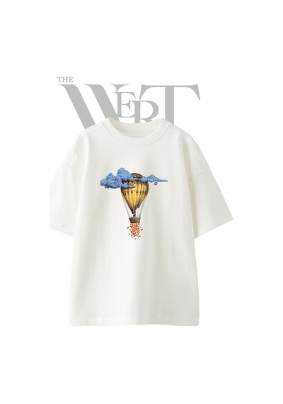 Thewert Hot Air Balloon 1 Tasarım Baskılı Ünisex Beyaz Oversize T-shirt