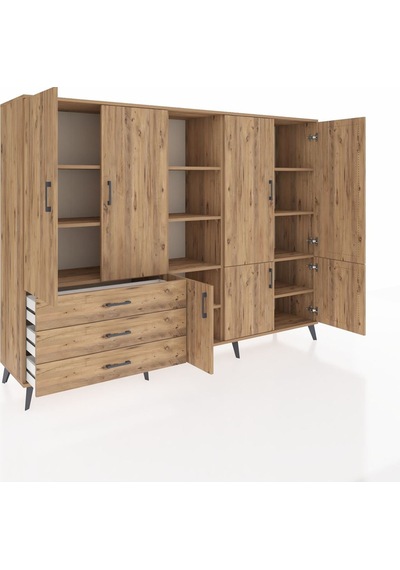 Hyperion Dolap 11 Raflı 3 Çekmeceli 7 Kapaklı 220x44x163 Çam-çam Çam-çam