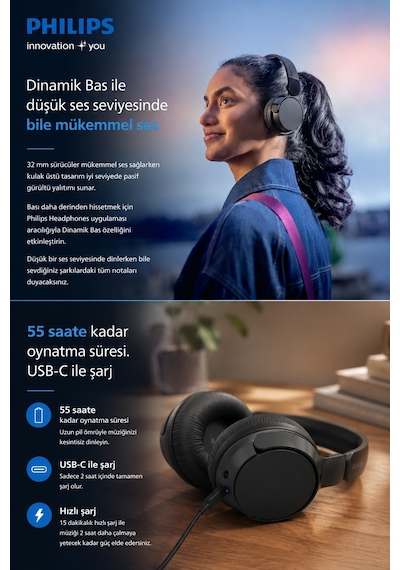 Philips TAH4209BK Bluetooth 5.3 Kulak Üstü Kulaklık