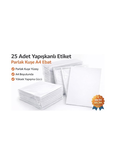 Adcoat 25 Adet Yapışkanlı Etiket Parlak Kuşe A4 Ebat Diğer