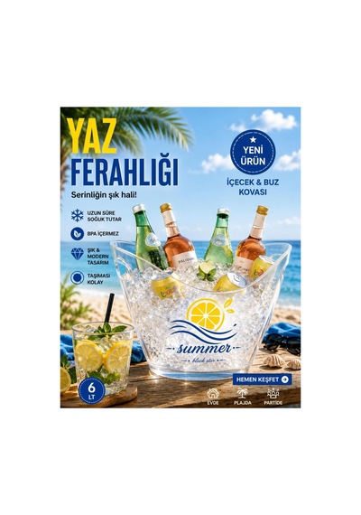 Galeriyo Summer 7 Lt. İçecek Ve Buz Kovası Taşınabilir Seffaf Şeffaf